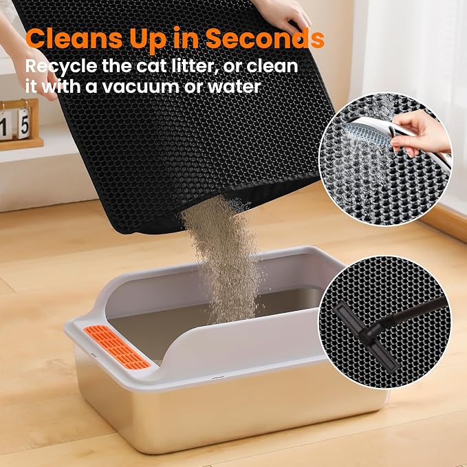 Small Cat Litter Mat, Double Layer Honeycomb Litter Box Mat | 20x14”, Reduces Litter Tracking, Waterproof, Non-Slip, Soft on Paws, Scratch Resistant, Easy to Clean, Black