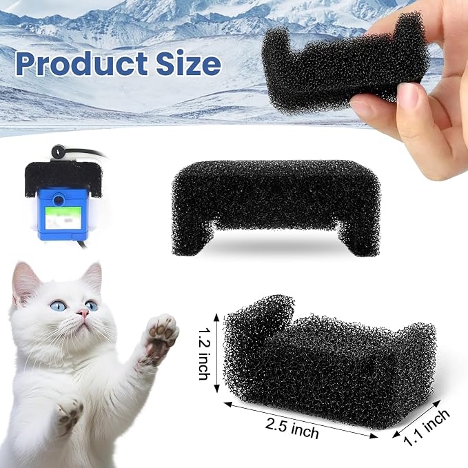 16 Pack Cat Water Fountain Sponge Filters, Replacement Foam Pre-Filter Sponges for 67oz/2L & 81oz/2.4L Pet Fountain (Pump Not Included)
