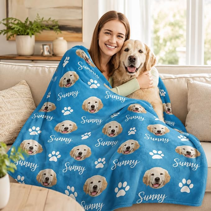 Personalized Dog Blanket, Customized Pet Blankets with Name Picture, Throw Blanket for Small Medium Large Dog Puppy Cat