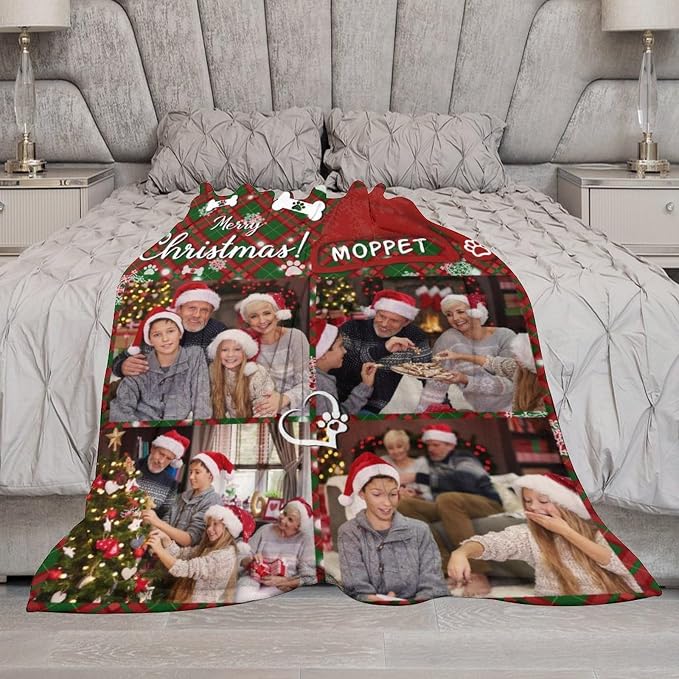 Artsadd Personalized Dog Blanket with Photos & Pet Name, Custom Dog Memorial Blanket and Throws for Remembrance, Customized Puppy Blanket, Dog Gifts for Pet Dog Lovers, Dog Mom Gifts for Women Xmas M