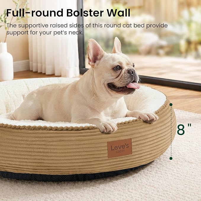 Love's cabin Round Donut Cat and Dog Cushion Bed, 30in Pet Bed for Medium or Large Dogs, Anti-Slip & Water-Resistant Bottom, Soft Durable Fabric Pet Beds, Washable Calming Cat Bed, Beige