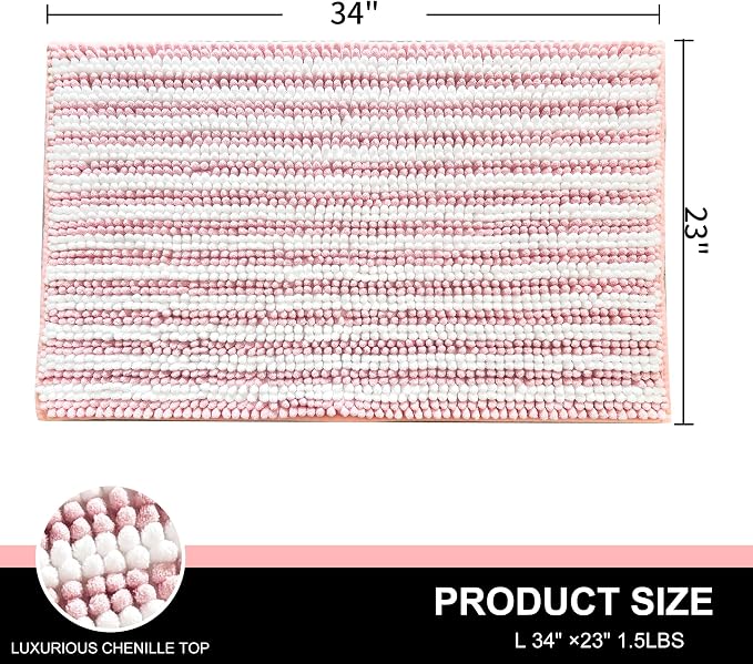 Dog Door Mat for Muddy Paws - Absorbent Quick-Dry Non-Slip Washable Chenille Pet Rug, Indoor Entryway Mat for Front Door & Crate (Pink, 34" L*23" W)