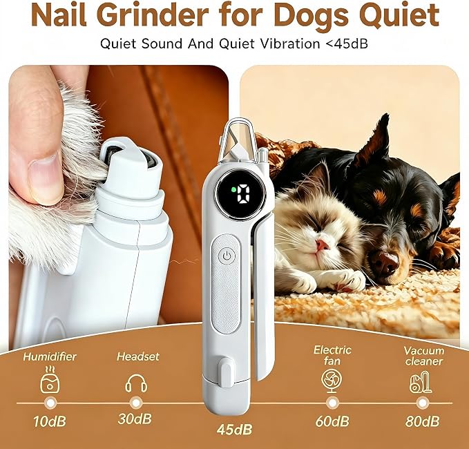 2-in-1 Dogs Cats Nail Electric Clipper & Grinder Quiet, Pet Nail Trimmers | Electric Nail Clippers with Light for Large Medium Small Dog & Cat, 3 Speed Grinder Nail Clipping Safety Guard Rechargeable