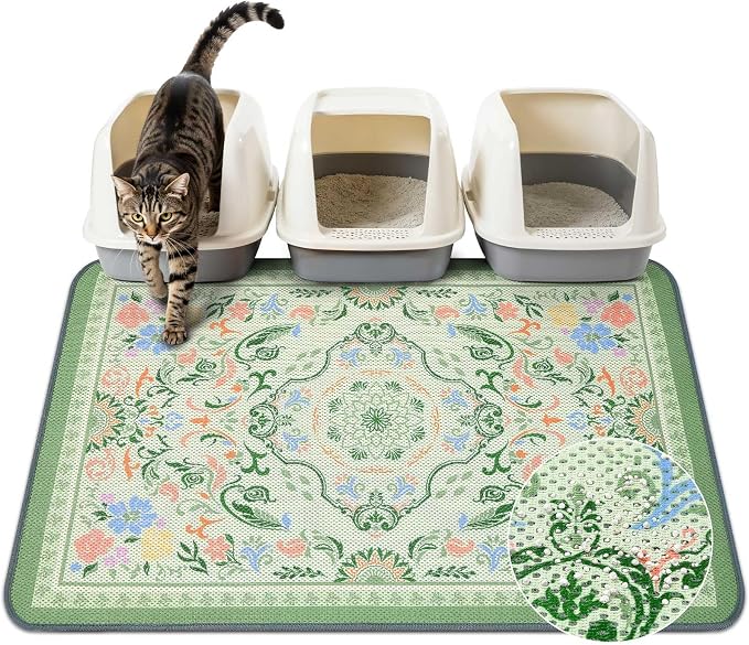 Unicorn Catcher 40"x30" Cat Litter Mat Machine Washable Litter Trapping Pad | Kitty Paw Friendly Padding With Breathable 3D Air Mesh Technology And A Non-Slip Base To Keep Home Floors Debris-Free