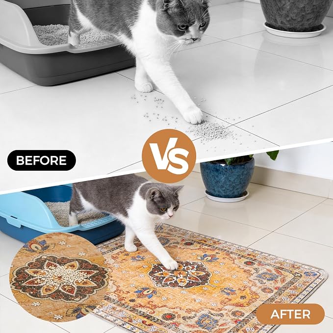 Homimp Cat Litter Mat, Litter Trapping Mat 2 Pack, Contains Mess from Box, Protects Floors,Urine Waterproof,Non-slip,Less Waste Cat Litter Box Mat,Soft on Kitty’s Paws,Washable,Absorbent,Khaki 24"X36"