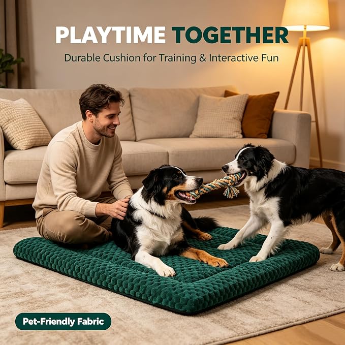 Dog Bed Mat - Dog Crate Pad - Reversible Mat for Pet Comfort - Soft Bed Crate Pads for All Seasons - Durable, Machine Washable Mat for Crates, Travel, and Home (Dark Green, 35" L*23" W*1.5" Th)