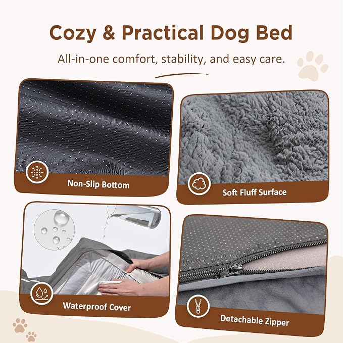 Comfort Expression Orthopedic Dog Bed for Extra Large Dogs with Bolster | Waterproof Dog Couch Bed with Washable Cover & Non-Slip Bottom, Supportive Egg Crate Foam XL Pet Bed, 42x30 Inch
