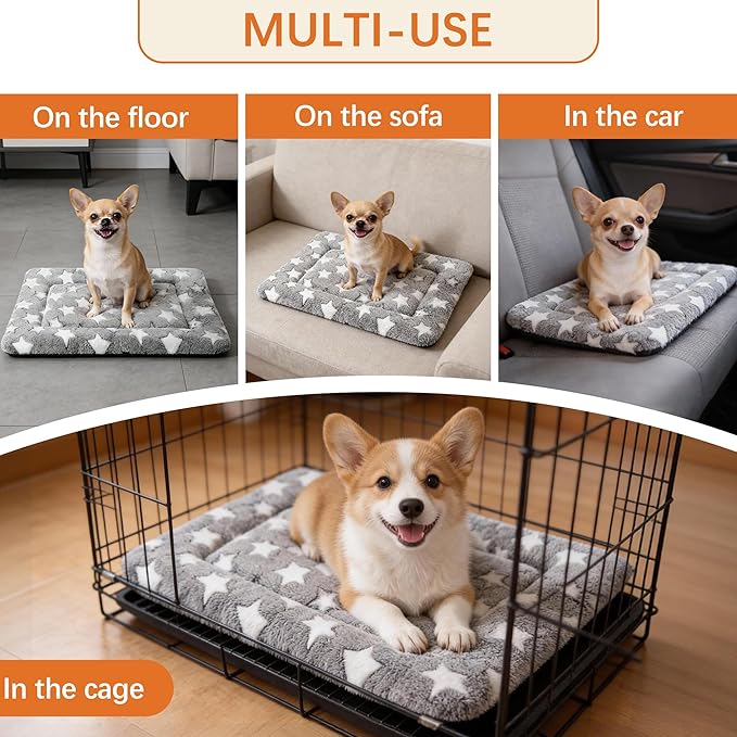 Dog Bed Mat, Reversible Crate Pad, Machine Washable for Small Dogs | Ultra soft plush, dual-sided cool/warm, machine washable kennel mat for small dogs, cute travel bed