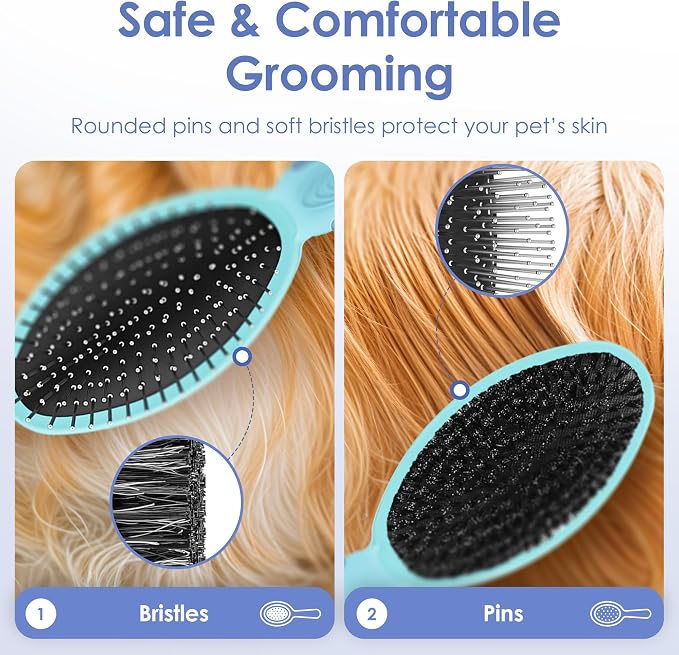 AKC Double-Sided Dog Grooming Brush, Bristle & Pin, Dogs & Cats | Soft bristles and stainless steel pins remove tangles, shedding and loose fur for all coat types.