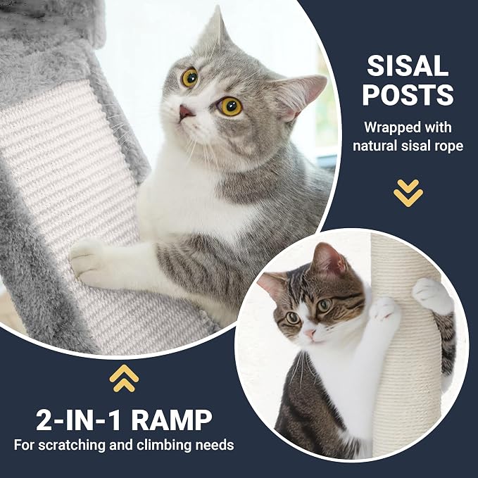 Allewie 82 Inches Large Cat Tree/House/XXL Tall Cat Towers for Big Feline/Scratching Post/Multi-Level Large Kitty Climbing Tree with Condo/Light Grey