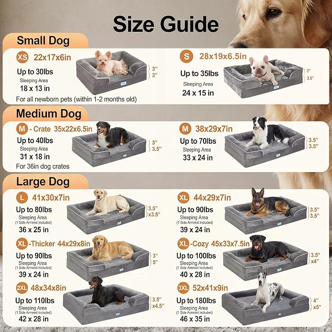 OhGeni Orthopedic Dog Bed Couch Big Cat Sofa for Jumbo Sized Pets with Memory Foam, Machine-Washable Waterproof Removable Cover, Soft Comfortable Fabric, 52-inch (Gray)
