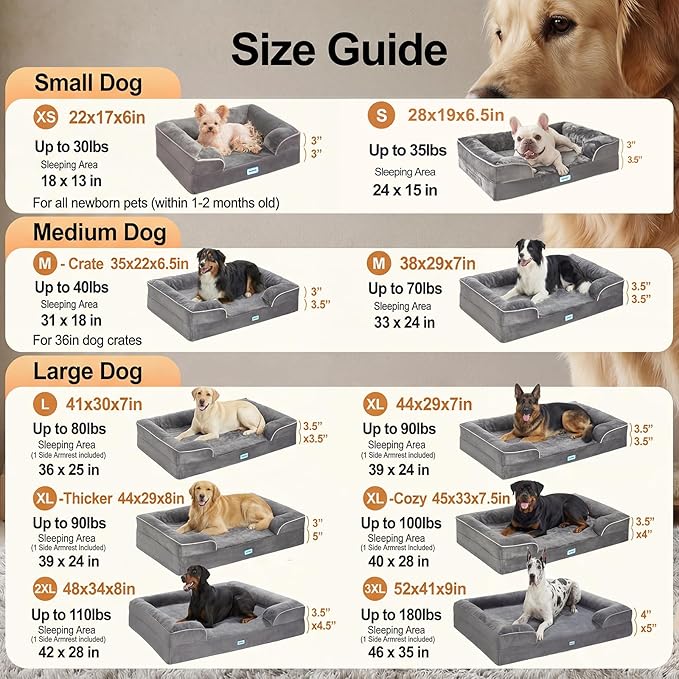 OhGeni Orthopedic Dog Bed Couch Big Cat Sofa for Extra Large Sized Pets with Memory Foam, Machine-Washable Waterproof Removable Cover, Soft Comfortable Fabric, 44-inch (Purple)