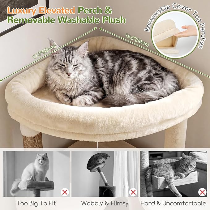 Globlazer Maine Coon Corner Cat Tree for Indoor Cats 74in, C74, Beige | Tall Heavy Duty Cat Tower for Large Multiple, 2 Big Platforms, 2 Extra Large Cat Condos, 2 Baskets, Sisal Scratching Board