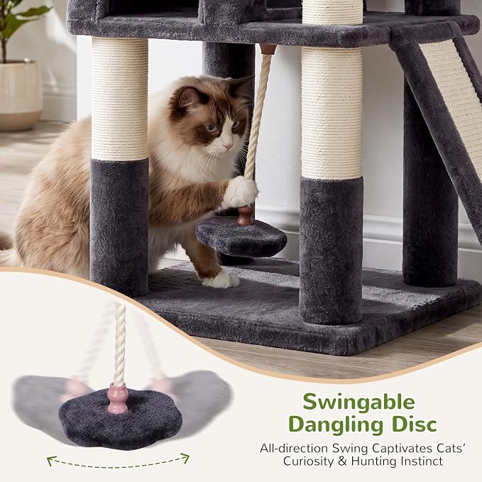 Globlazer 75in Tall Cat Tree Tower for Indoor Cats, F75B, Dark Grey | Large Cat Tree for Indoor Cats Large Adult, Multi-Level Cat Tower with 7 Scratching Posts, 2 Cat Condos, 2 Top Perches