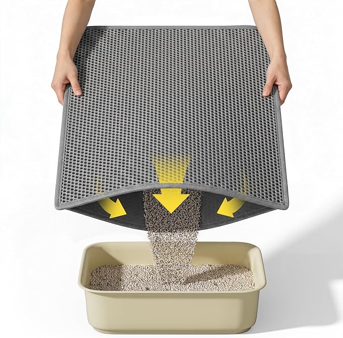 Cat Litter Mat, 30"x24", Waterproof, Easy to Clean (Grey-1Pack) | Double-Layer Honeycomb for Effective Litter Trapping, Premium Durable EVA, Non-Slip, Paw-Friendly Soft Surface