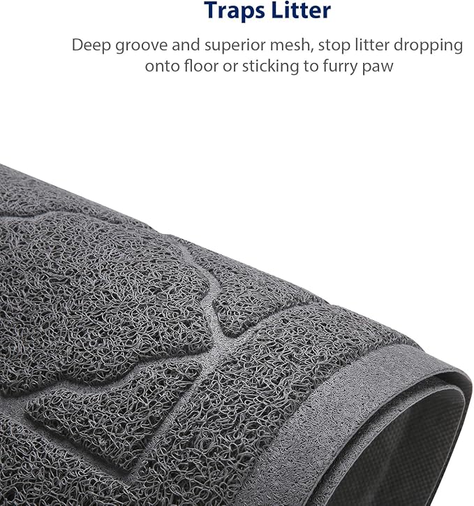 Cat Litter Box Mat, Kitty Premium PVC Pad, Durable Trapping Rug, Phthalate Free, Urine-Resistant, Scatter Control, XXL 47 x 36 Inch, Grey