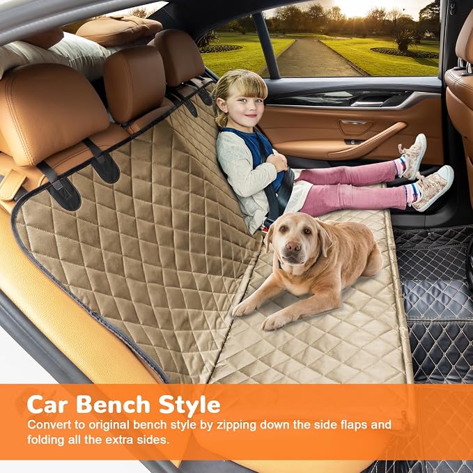 URPOWER Dog Car Seat Cover for Pets 100% Waterproof Seat Cover Hammock 600D Heavy Duty Scratch Proof Nonslip Durable Soft Back Seat Covers for Full Size Trucks