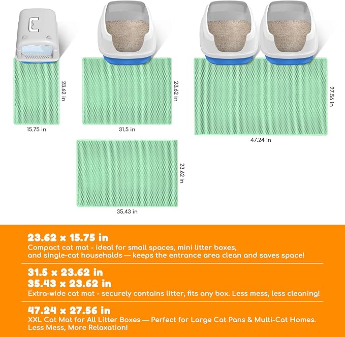 Cat Litter Mat 47"x27",Double Layer EVA Litterbox Mat Green | Extra Large Honeycomb, Waterproof & non-slip, Odor-free, easy clean, washable durable floor protector,scatter control