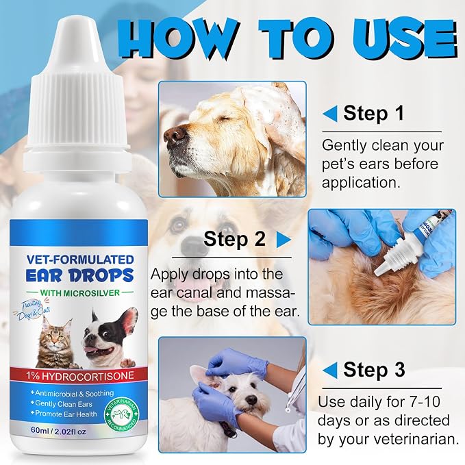 Ear Mite Treatment for Dog & Cat, Fast-Acting Itch Relief & Cleaner, 0.75oz | Vet-Recommended Formula with Soothing Aloe Vera, Cleaner on Contact & Soothes Itching, Gentle Ear Cleaning Solution