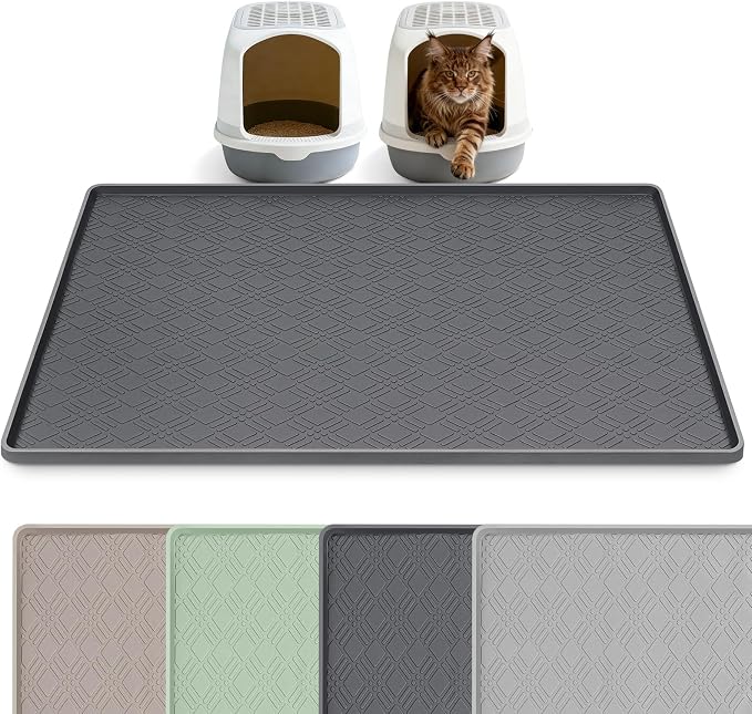 Silicone Cat Litter Mat 42" x 29" Cat Mat for Litter Box, Dark Grey | Extra Large Cat Litter Trapping Mat for Floor, Waterproof, Non-Slip Kitty Litter Box Mat with Raised Edge, Easy to Clean