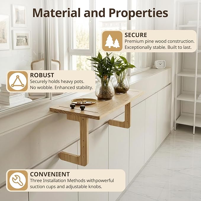 3-Way Setup Adjustable Window Sill Plant Shelf Extender | 21.6" x 11.1" No-Drill Window Plants Shelf with Strong Suction Cups, Heavy Duty Renter Friendly Indoor Garden Sills Display