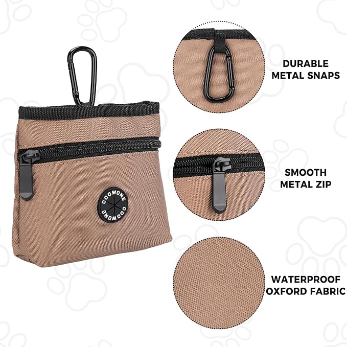 Dog Treat Pouch with Pet Training Clicker, Detachable Dog Puppy Training Treat Bag, 900D Oxford Cloth Magnetic Closure Small Dog Walking Bag for Travel or Outdoor Use (Coffee)