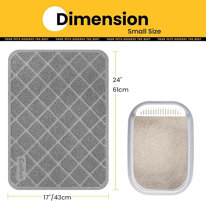 Conlun Cat Litter Mat Litter Trapping Mat, 24" x 17" Premium Durable PVC Grid Mesh with Scatter Control, Non-slip, Less Waste Cat Litter Box Mat, Grey 2 Pack