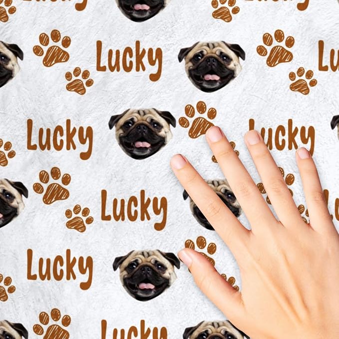 Personalized Dog Mom Gift - Custom Photo Blanket with Name & Face, Soft Fleece Pet Memorial Throw for Couch, Multiple Sizes
