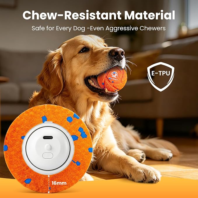 Smart Interactive Dog Toys - Auto Bouncing & Rolling Ball, 3 Interactive Modes, Chew-Resistant E-TPU Material, IPX7 Waterproof, Smart Chase Pet Toy Ball for Medium and Large Dogs - Orange