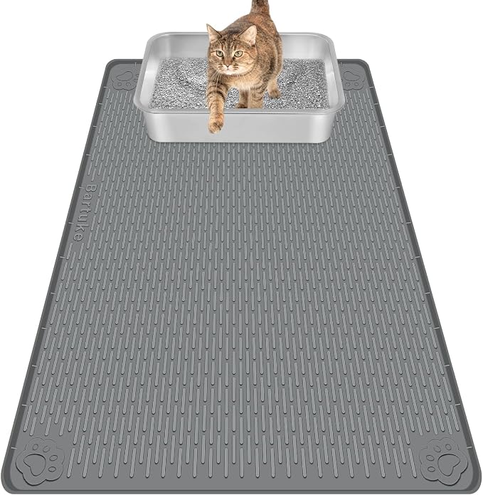 Silicone Cat Litter Mat for Litter Box 34”x22” Large Cat Mat, Dark Grey | Waterproof, Non-Slip, Leak-Proof Rug Mat with Lip, Easy to Clean, Extra Large Litter Catcher Mat for Floor