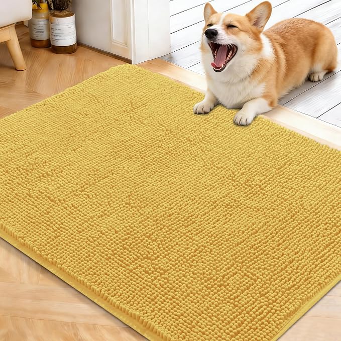 OLANLY Dog Door Mat for Muddy Paws 40x32, Super Absorbent Chenille Mud Mat | Yellow, Absorbs Moisture and Dirt, Non-Slip Machine Washable Doormat, Quick-Drying Indoor Entryway Floor Carpet for Dogs