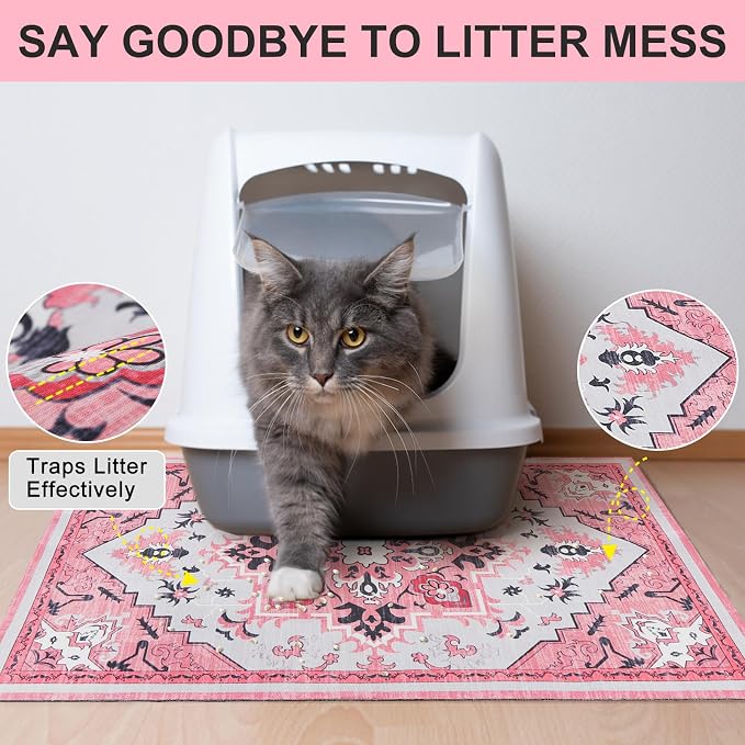 BEAUTYZOO Cat Litter Mat, 28" x 36" Large Litter Trapping Mat, Waterproof | Scatter Control, Absorbent Urine‑Proof, Soft On Paws, Non‑Slip, Machine Washable, For Indoor Cats & Kittens, Floor Use