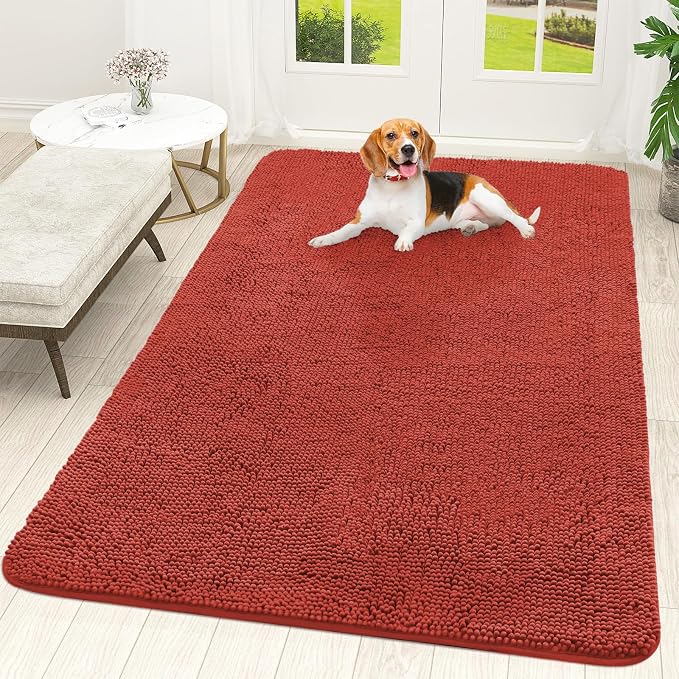OLANLY Dog Door Mat for Muddy Paws 70x46, Super Absorbent Chenille Mud Mat | Maple Red, Absorbs Moisture and Dirt, Non-Slip Machine Washable Doormat, Quick-Drying Indoor Entryway Floor Carpet for Dogs