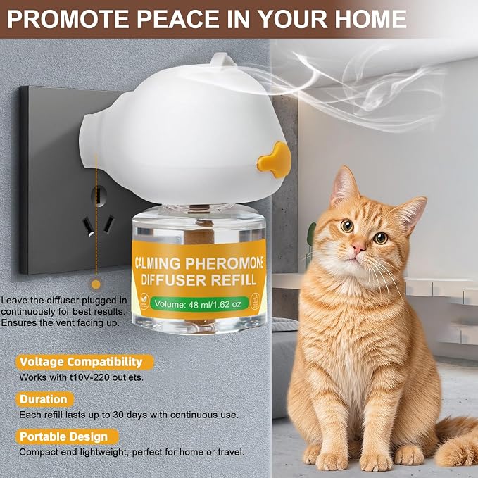Calming Pheromone Diffuser for Cats, Relieve Anxiety and Stress Calming Diffuser for Cats 3 Refills, Reduce Fighting and Scratching