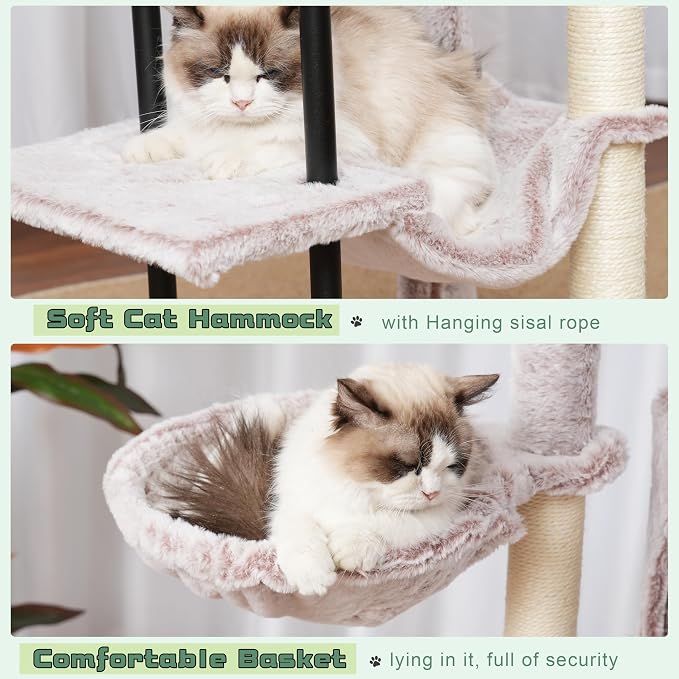 Cat Tree, 43.3'' Cat Tower with Hammock for Kittens GCT004SMU | Cat Condo House for Small Indoor Cats, Basket, Scratching Post, Large Platform, Sturdy Steel Tube, Sisal Rope, Mushroom
