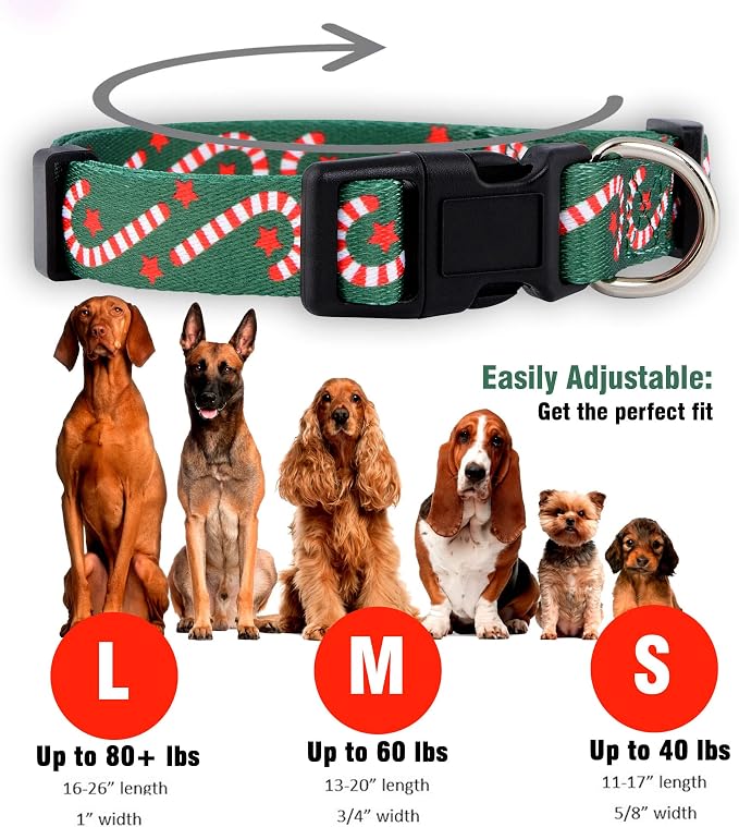 Native Pup Christmas Dog Collar- Winter Holiday Collars for Pets- Xmas Gift for Puppy- Santa, Reindeer, Snowman, Candy Cane, Red Green- Girl Boy- Small, Medium, Large Breeds (Candy Cane, Small)