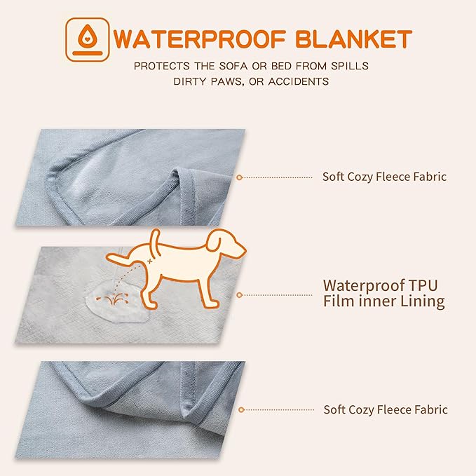 Waterproof Pet Blanket for Small Dogs and Cats | Reversible Flannel Fleece Throw Blanket for Sofa Couch Puppy Leakproof, Washable Furniture Protector 30"x40",Light Grey
