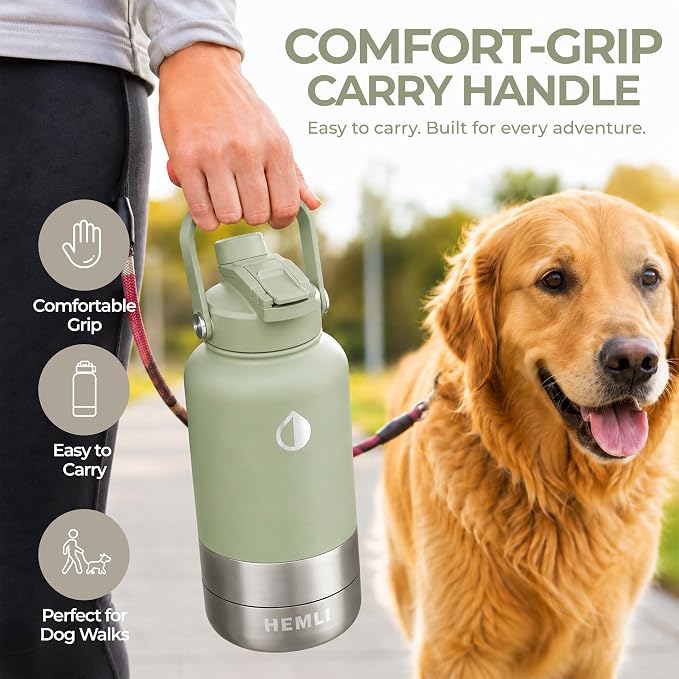 32 oz. Dog Water Bottle, Insulated Dog Travel Water Bottle, Stainless Steel Pet Water Bottle Dispenser Portable Food and Water Bowl for Dogs for Walking Dog Canteen Travel Kit
