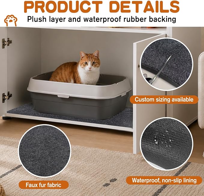Cat Litter Trapping Mat, 28"x18" Litter Box Mat for Litter Box Furniture | Non Slip Plush Top & Waterproof Rubber Backing, Scatter Control Pad for Litter Box, Urine Proof, Gentle on Paws, Easy-Clean