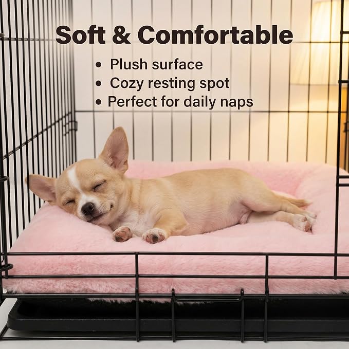 Dog Crate Bed 18x12 for Small Dogs,Washable Puppy Crate Mat with Non Slip Bottom,Soft Dog Crate Pad,Pink