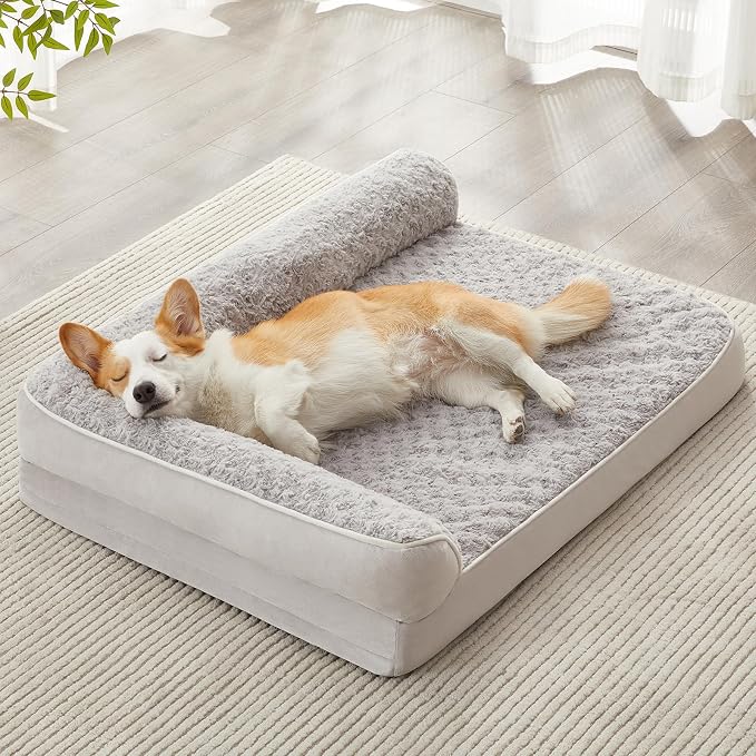 BFPETHOME Orthopedic Washable Dog Bed, Sleeping Couch for Large Senior Dogs | Deluxe Plush Rose Velvet Washable Cover, Egg Crate Foam Support, Waterproof Lining, Non-Slip Bottom, Senior Dogs