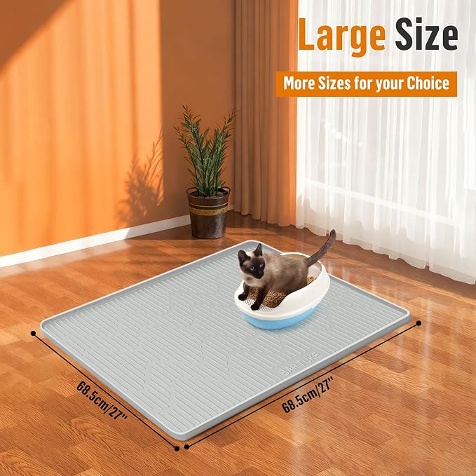 Silicone Cat Litter Box Mat 27"x 27" Extra Large Cat Rubber Mat | Cat Mat for Litter Box, Non-Slip, Waterproof Cat Litter Trapping Mat with Raised Edge, Kitty Litter Mat for Floor, Easy Clean