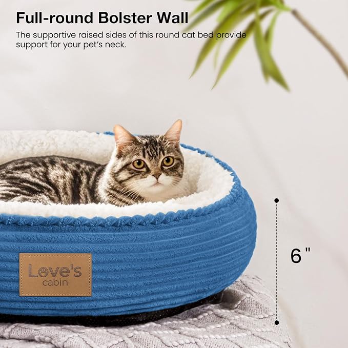 Love's cabin Round Donut Cat and Dog Cushion Bed, 20in Pet Bed for Cats or Small Dogs, Anti-Slip & Water-Resistant Bottom, Super Soft Durable Fabric Pet beds, Washable Luxury Bed Royal Blue
