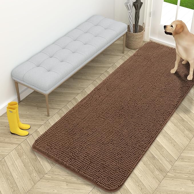 OLANLY Dog Door Mat for Muddy Paws 59x24, Super Absorbent Chenille Mud Mat | Mocha, Absorbs Moisture and Dirt, Non-Slip Machine Washable Doormat, Quick-Drying Indoor Entryway Floor Carpet for Dogs