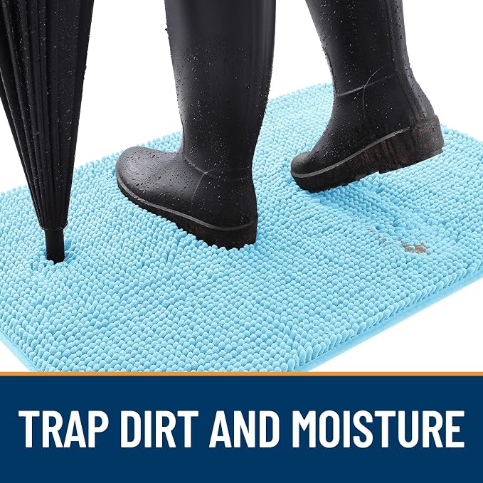 OLANLY Dog Door Mat for Muddy Paws 36x24, Super Absorbent Chenille Mud Mat | Blue, Absorbs Moisture and Dirt, Non-Slip Machine Washable Doormat, Quick-Drying Indoor Entryway Floor Carpet for Dogs