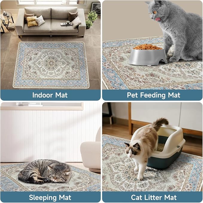 Cat Litter Mat 2 Pack, Reusable Large 36"x48" Kitty Litter Trapping Mat, Machine Washable Litter Mats for Cats, Waterproof & Non-Slip Compatible with Cat Box(Grey Medallion)