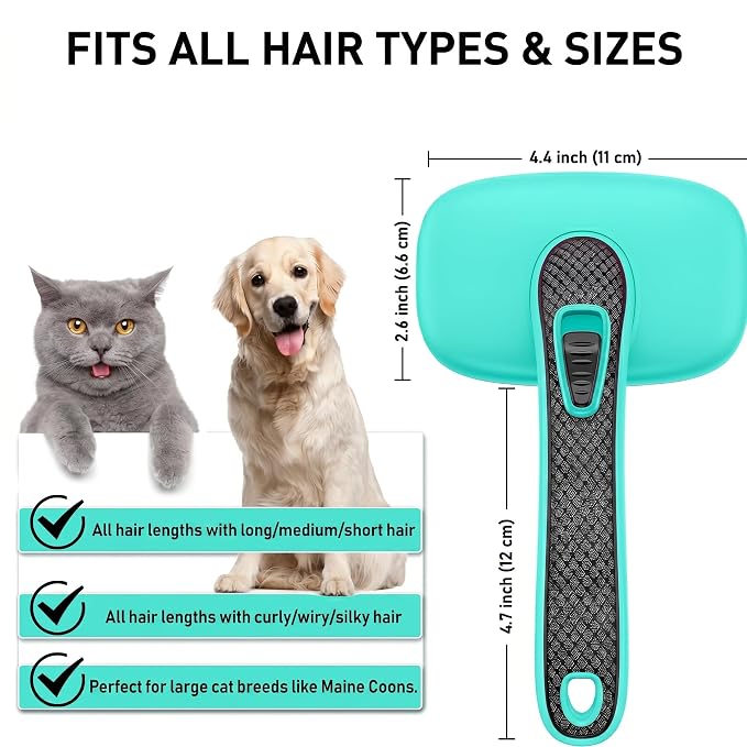 Self Cleaning Slicker Brush for Dog and Cat Shedding | Skin Friendly Deshedding Brush for Short or Long Haired Dogs & Cats, One-Click Retractable for Easy Cleaning Flying Hair
