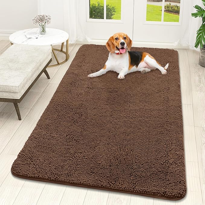 OLANLY Dog Door Mat for Muddy Paws 59x32, Super Absorbent Chenille Mud Mat | Mocha, Absorbs Moisture and Dirt, Non-Slip Machine Washable Doormat, Quick-Drying Indoor Entryway Floor Carpet for Dogs