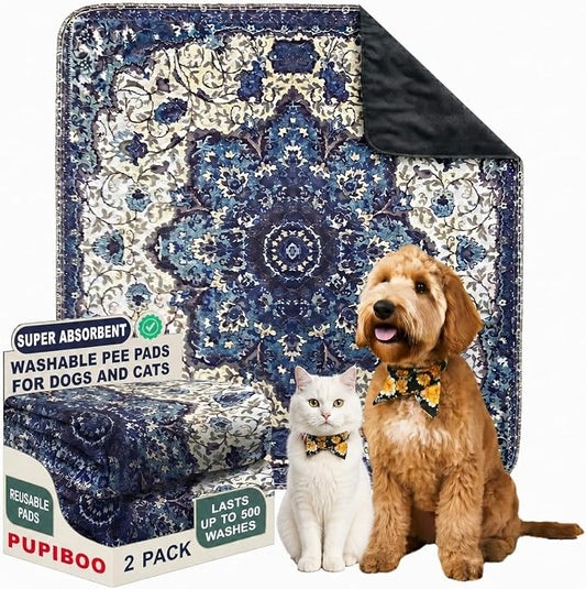 PUPIBOO Washable Pee Pads for Dogs and Cats - Super Absorbent Reusable Puppy Training Pads - 100% Waterproof, Leak-Proof & Non-Slip Whelping Pads for Pet Housebreaking