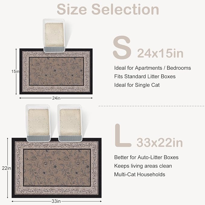 33"x22" Cat Litter Mat Waterproof Non-Slip Litter Trapping Pad | Soft Mesh Litter Box Mat With A Decorative Pattern Captures Scatter Effectively To Keep Floors Clean And Tidy